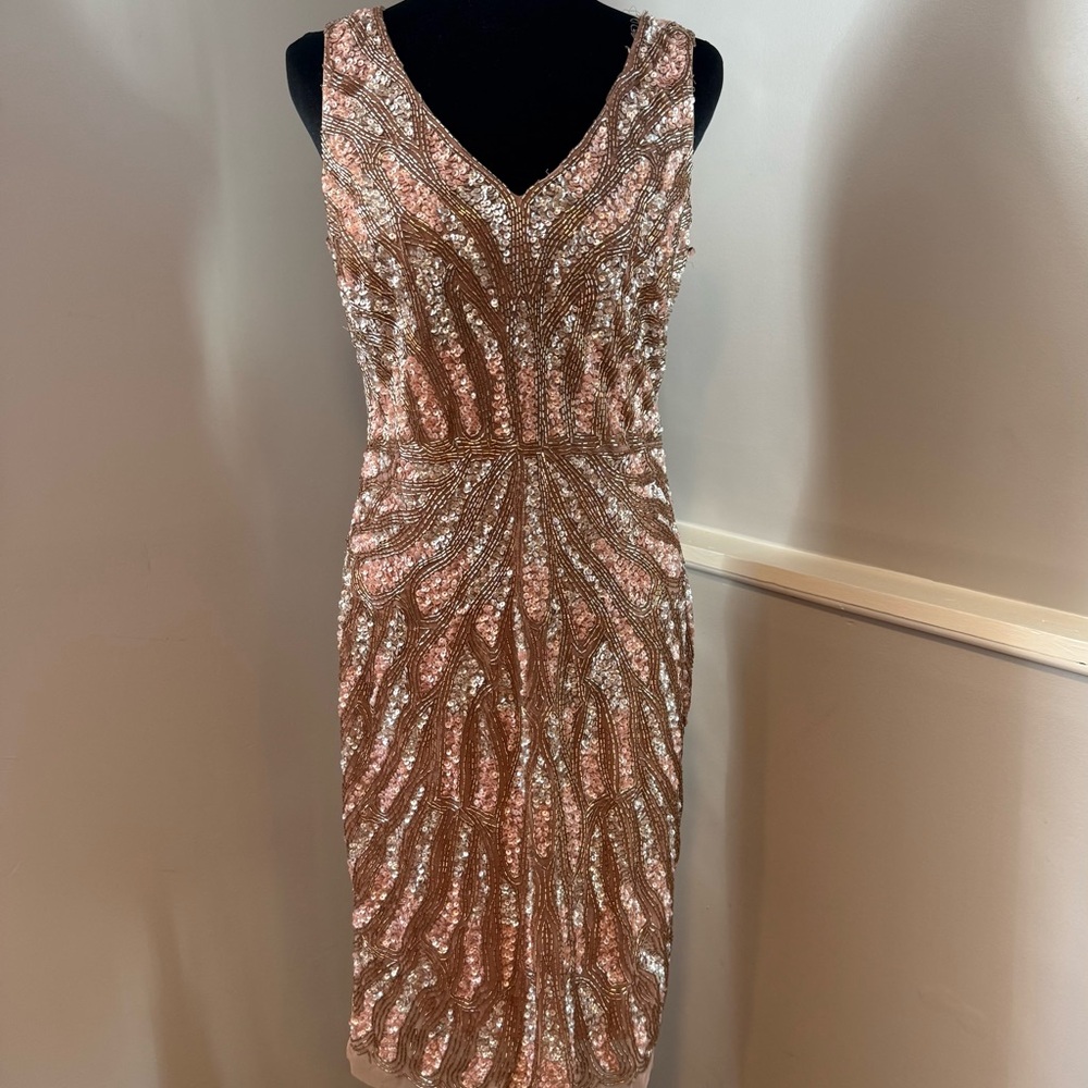 Aidan Mattox Blush and Silver Sequin Dress
